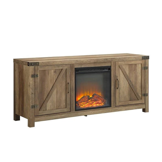 Pemberly Row 58x22 Barn Door Fireplace TV Stand in Rustic Oak IRX3_Q5PVT52