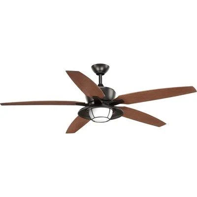 60x22 Roger 5 - Blade Outdoor LED Standard Ceiling Fan with Remote Control and Light Kit Included Finish: Black with Antique Bro QRG8_R0FUK17