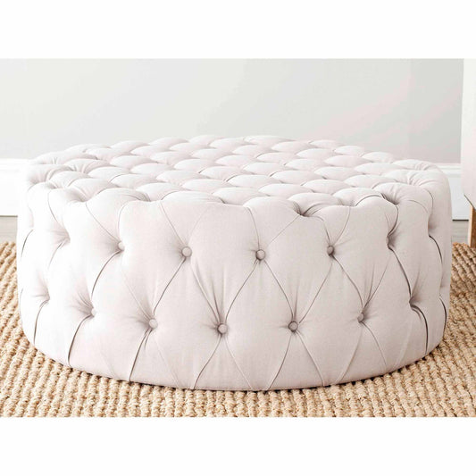 Safavieh Charlene Modern Glam Solid Tufted Cocktail Ottoman, Beige IVQ2_B8HOS95