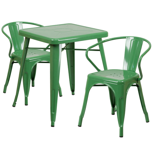 Flash Furniture Green Metal Indoor-Outdoor Table Set with 2 Arm Chairs FYQ4_N1PKT04