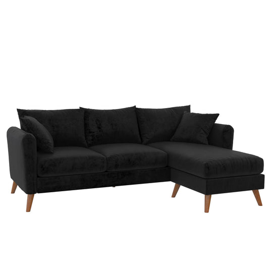 Magnolia Sectional Sofa with Pillows Black Velvet - Novogratz GSH0_K9JDE56