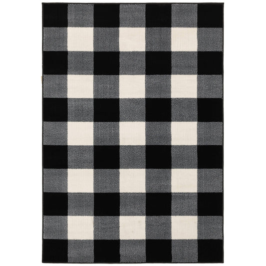 The Gray Barn Told Gait Gingham Check Area Rug - 9&10x22 x 12&10x22 - Black/Ivory ZZA3_W5ZQQ98