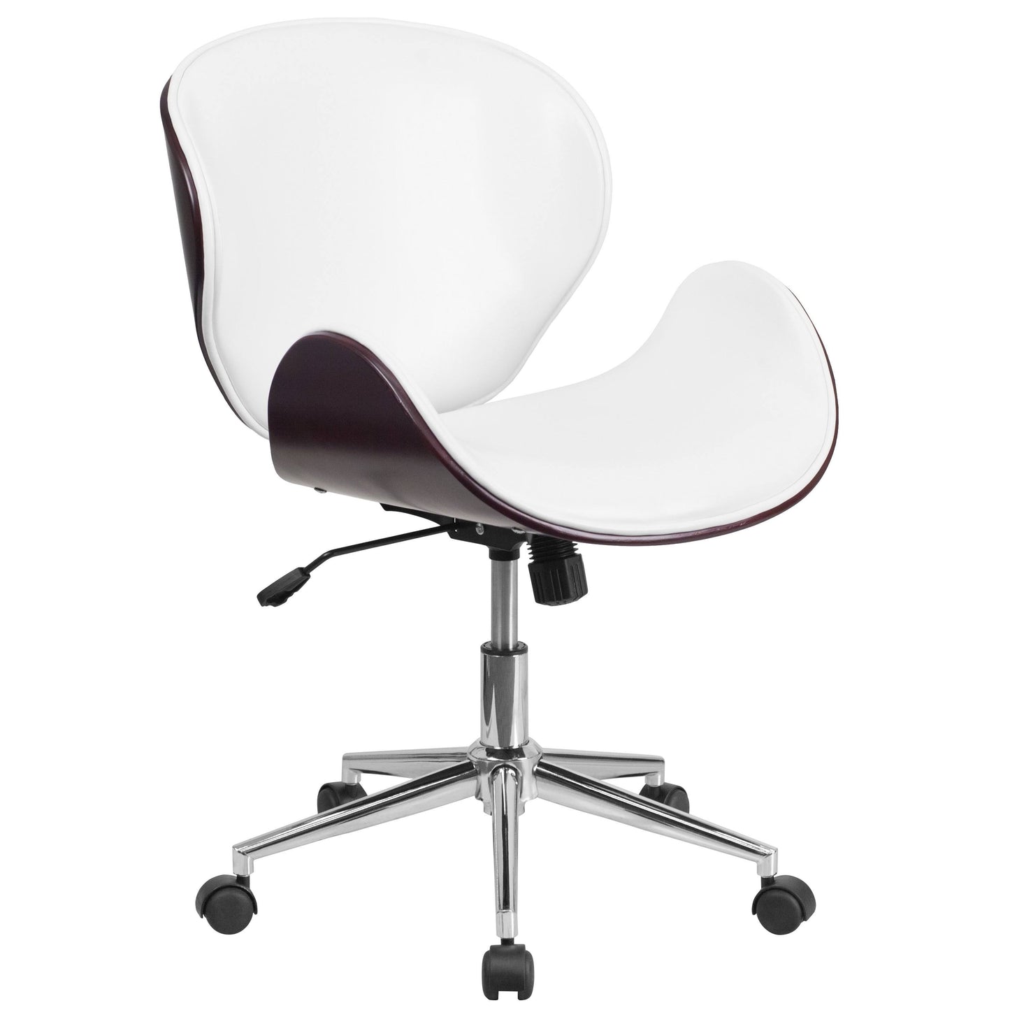 Mid-Back Mahogany Wood Conference Office Chair in White Leather AVQ0_G5AWB79