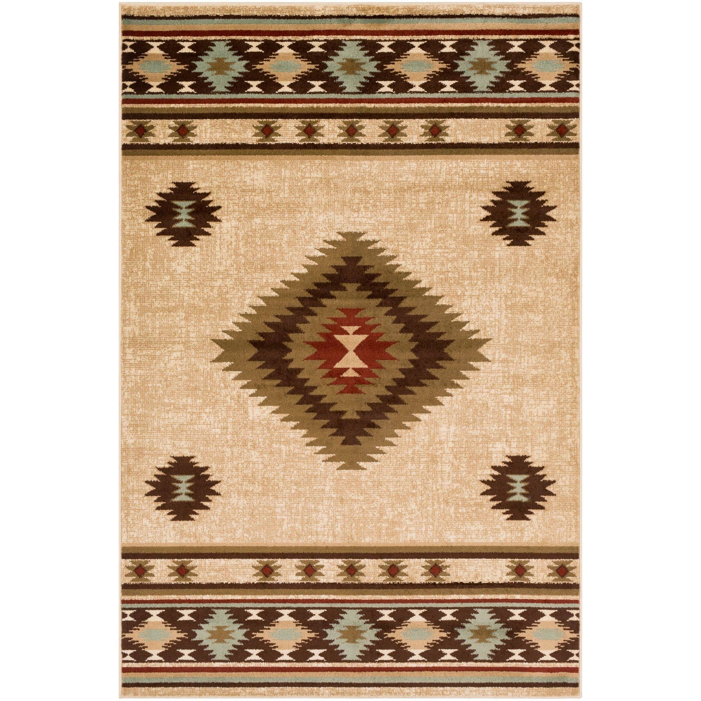 Tiwari Home 5.25& x 7.75& Tortilla Brown and Green Classic Style Rectangular Area Throw Rug MGH3_W2ZCG03