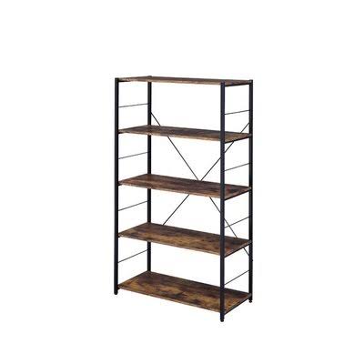 Bookshelf, Weathered Oak  Black Finish 17 Stories Color: Oak, Size: 5 Shelves (57x22 H x 32x22 W x 13x22 D) WMG6_L8GLY31