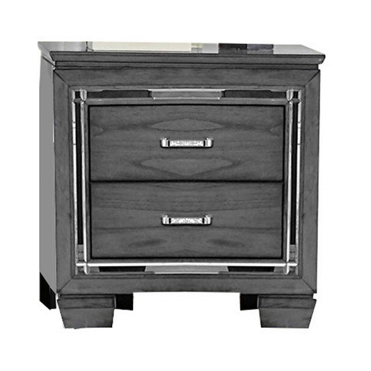 Contemporary Wooden Nightstand with 2 Drawers and LED Lighting, Gray VPJ9_H7WXL20