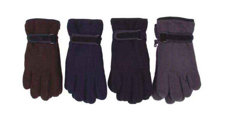 72 Bulk Mens Assorted Color Fleece Glove Double Later with Strap - Wholesale CUC6_Y3ADM02