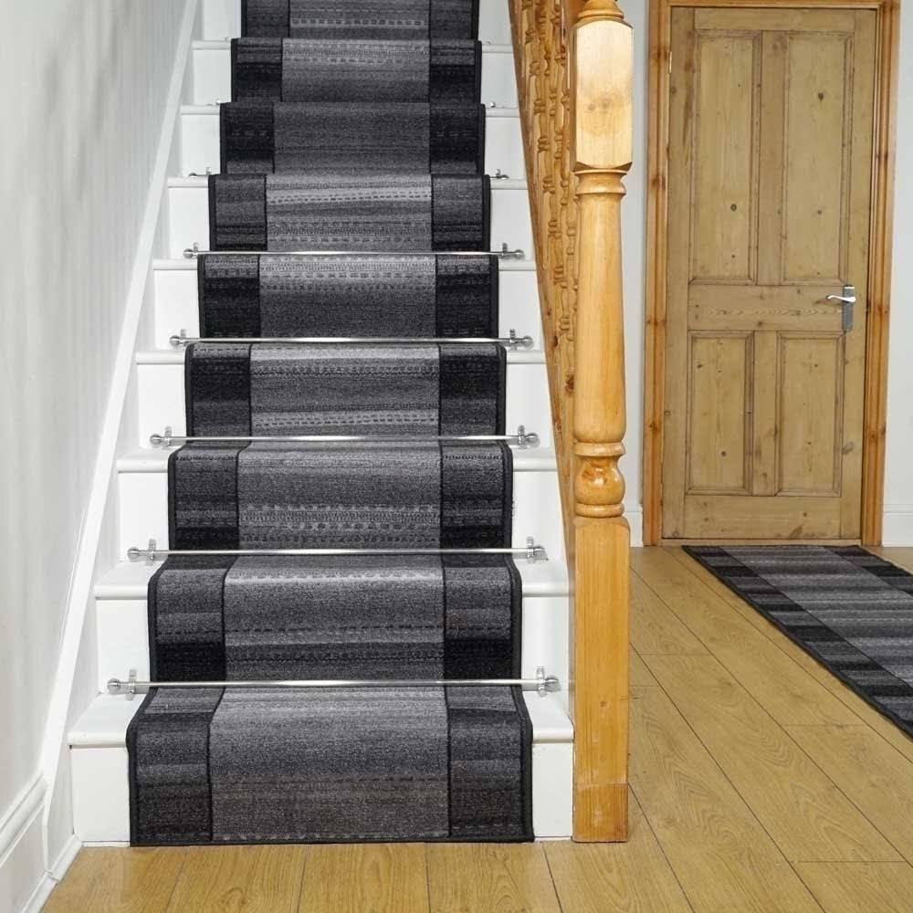 runrug USA Lima Graphite Stair Carpet Runner Length: 11 foot, WIDT DNE9_V5QJF39