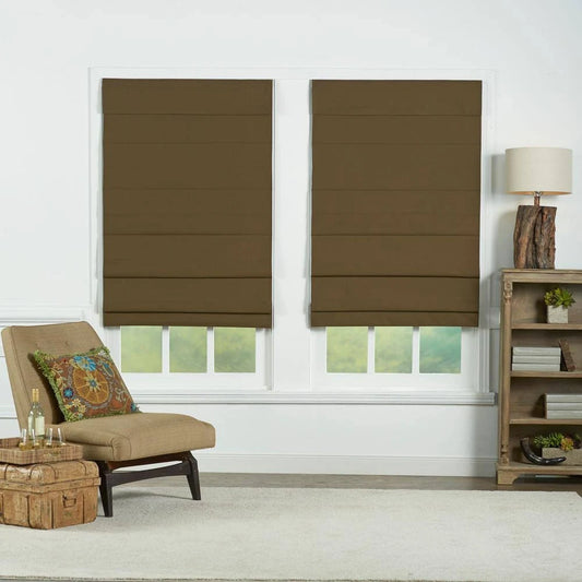 Perfect Lift Window Treatment Chocolate Cordless Blackout Energy-Efficient Cotton Roman Shades 34 in. W x 72 in. L, Brown TSW1_C3NFB63