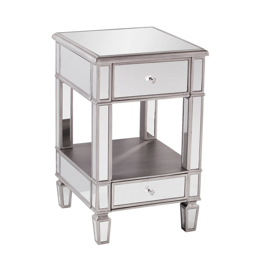 Warakin Mirrored Side Table Brushed Matte Silver - Aiden Lane RBV6_A1VRF20