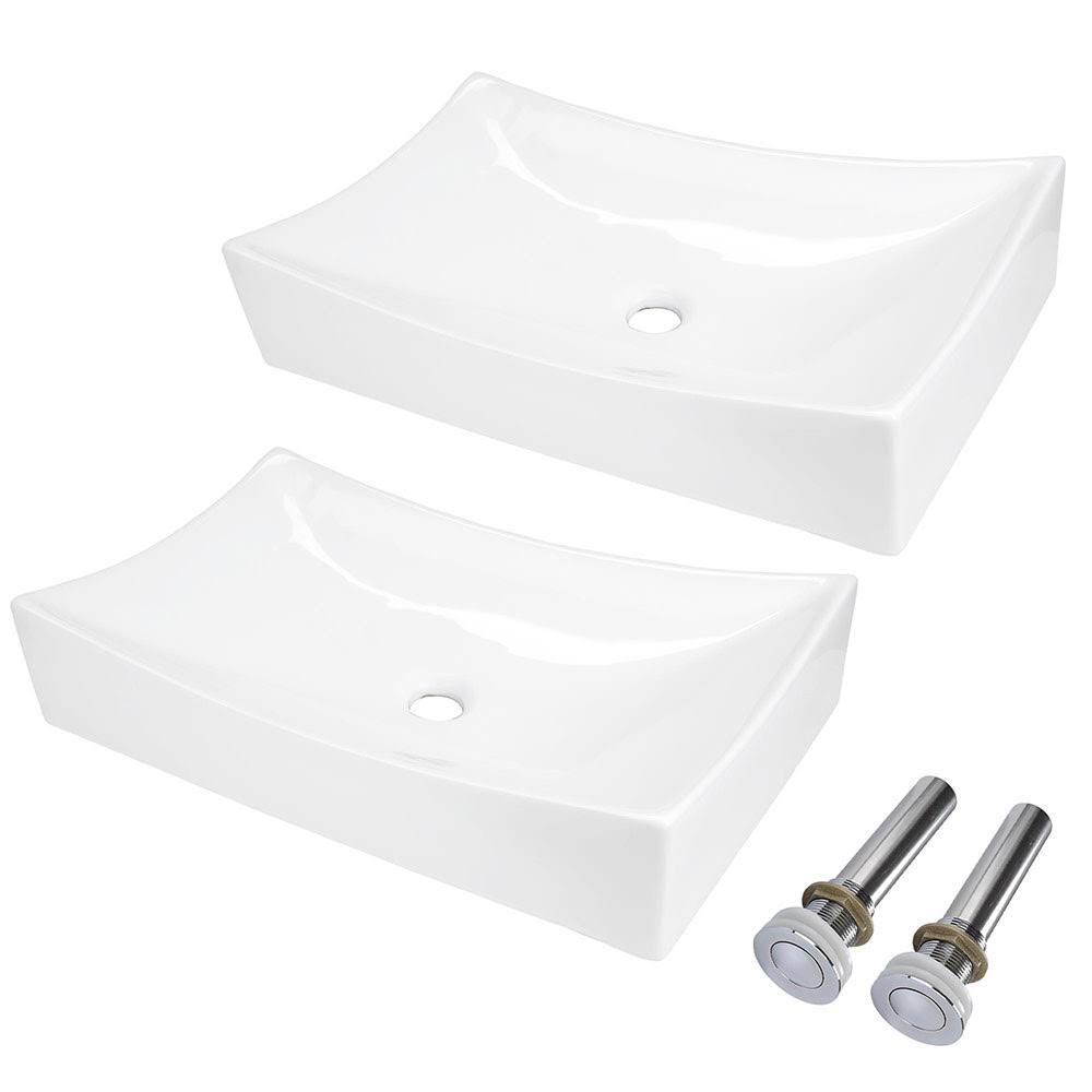 Aquaterior 2 Pcs Rectangle Porcelain Above Counter Vessel Sink Ceramic Basin WTL6_L6XKW82