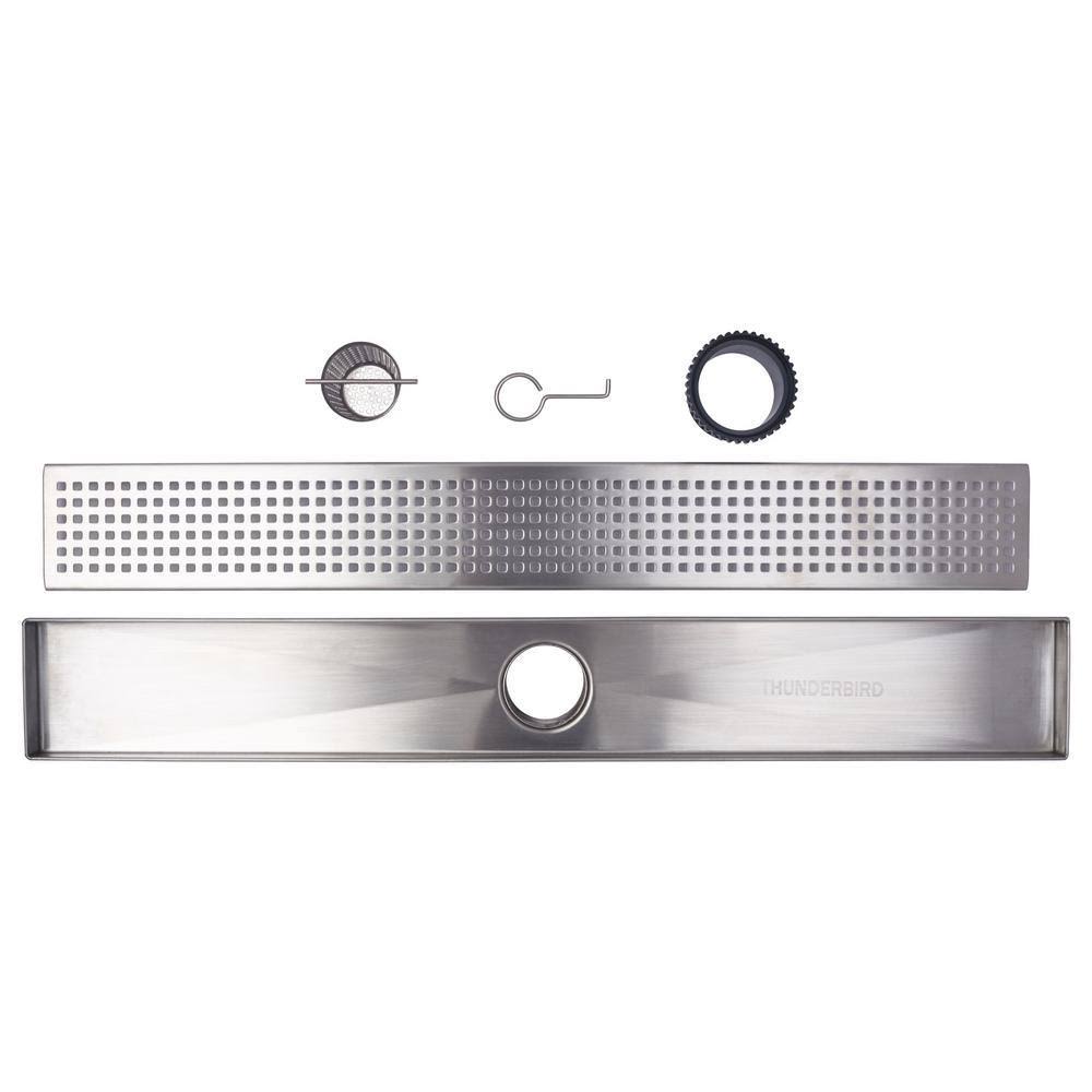 Thunderbird Products, Inc. 60 in. Stainless Steel Linear Shower Drain - Square Hole Pattern with Hair STRAINER and Height Adjust VFQ8_D1KZP14