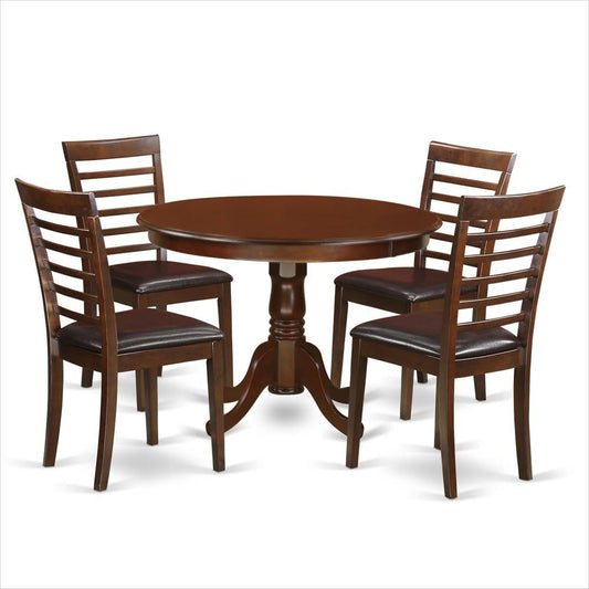 East West Furniture 5 PC Set with A Round Kitchen Table and 4 Leather Kitchen Chairs in Mahogany JXY2_E8IZO42