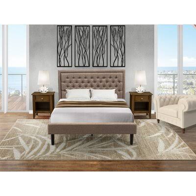 Fort Hamilton Solid Wood Upholstered Platform 3 Piece Bedroom Set Lark Manor Color: Dark Khaki, Bed Size: Queen CQF1_G0YVR53