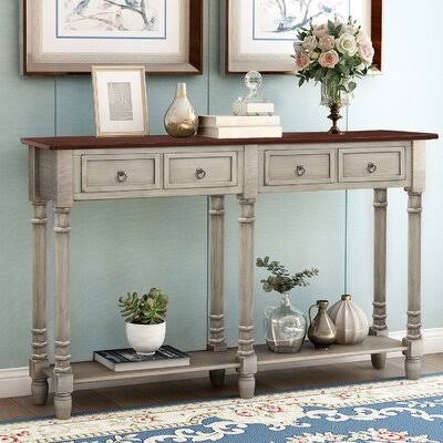 Console Table Sofa Table with Storage Console Tables for Entryway with Drawers and Shelf Rectangular Living Room Table Solid Woo OUI5_O4VTF40