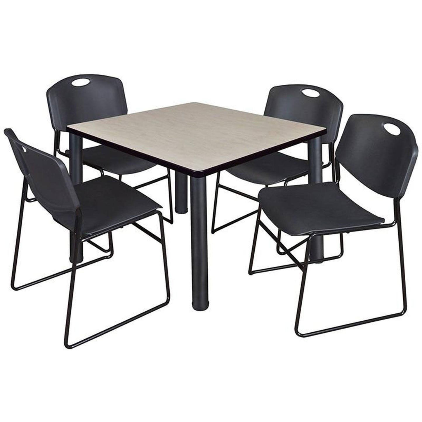 Regency Kee 36x22 Square Breakroom Table- Maple/ Black  4 Zeng Stack Chairs- Black GBK5_Y2MKO03