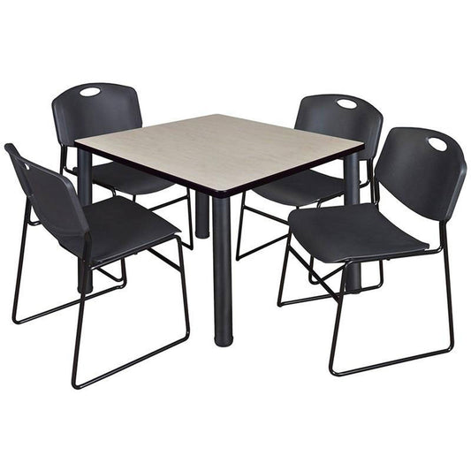 Regency Kee 36x22 Square Breakroom Table- Maple/ Black  4 Zeng Stack Chairs- Black GBK5_Y2MKO03