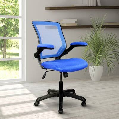 Blue Mid Back Office Chair,Mesh Adjustable Rolling Swivel Chair with Flip-Up Arms Inbox Zero Upholstery Color: Blue XKY0_C7ALL38