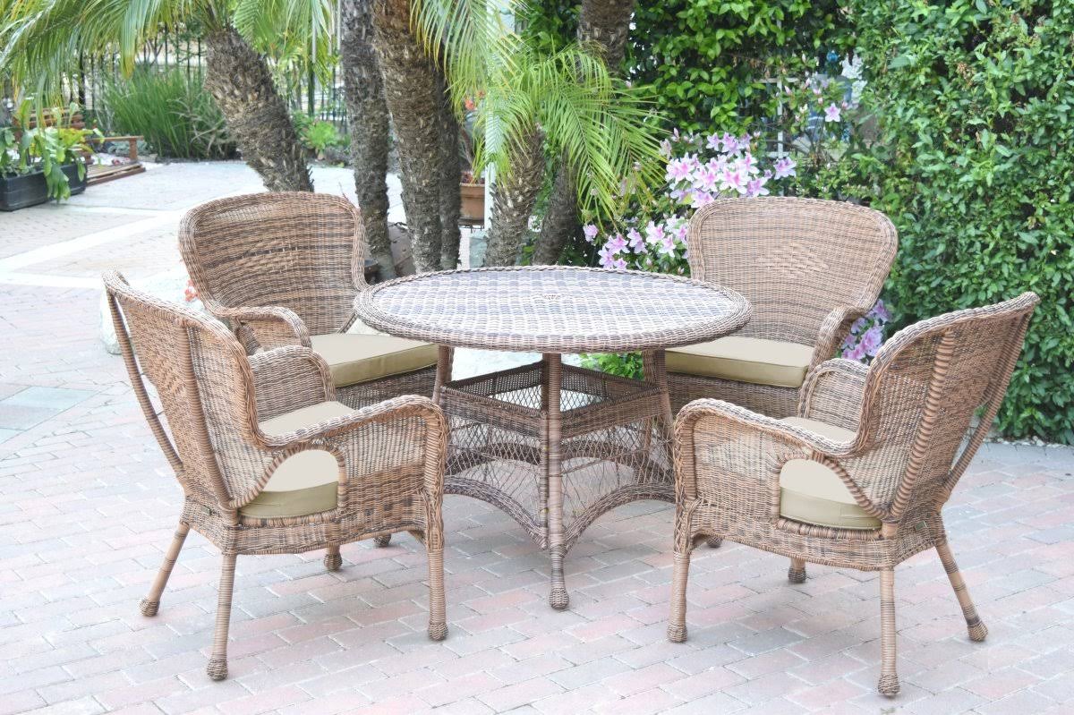 5 Piece Windsor Honey Wicker Dining Set Tan Cushion PR1363924 BVE8_H3JFH75