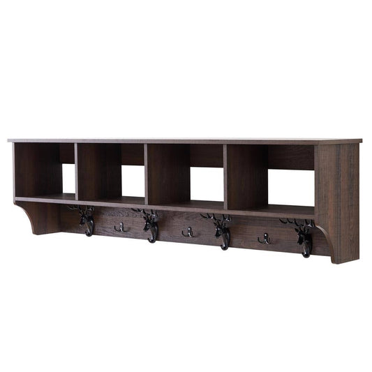 Home Beyond Troyes Dark Brown 7 Hook Wall Mounted Coat Rack with Storage HWY7_M2EPI55