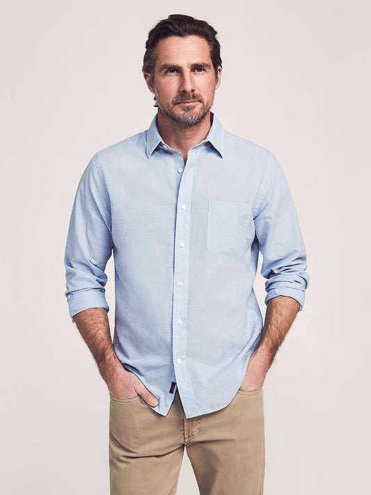 Faherty Cloud Summer Blend LS Shirt - Mens Blue End on End, S YCP2_R7WZY53