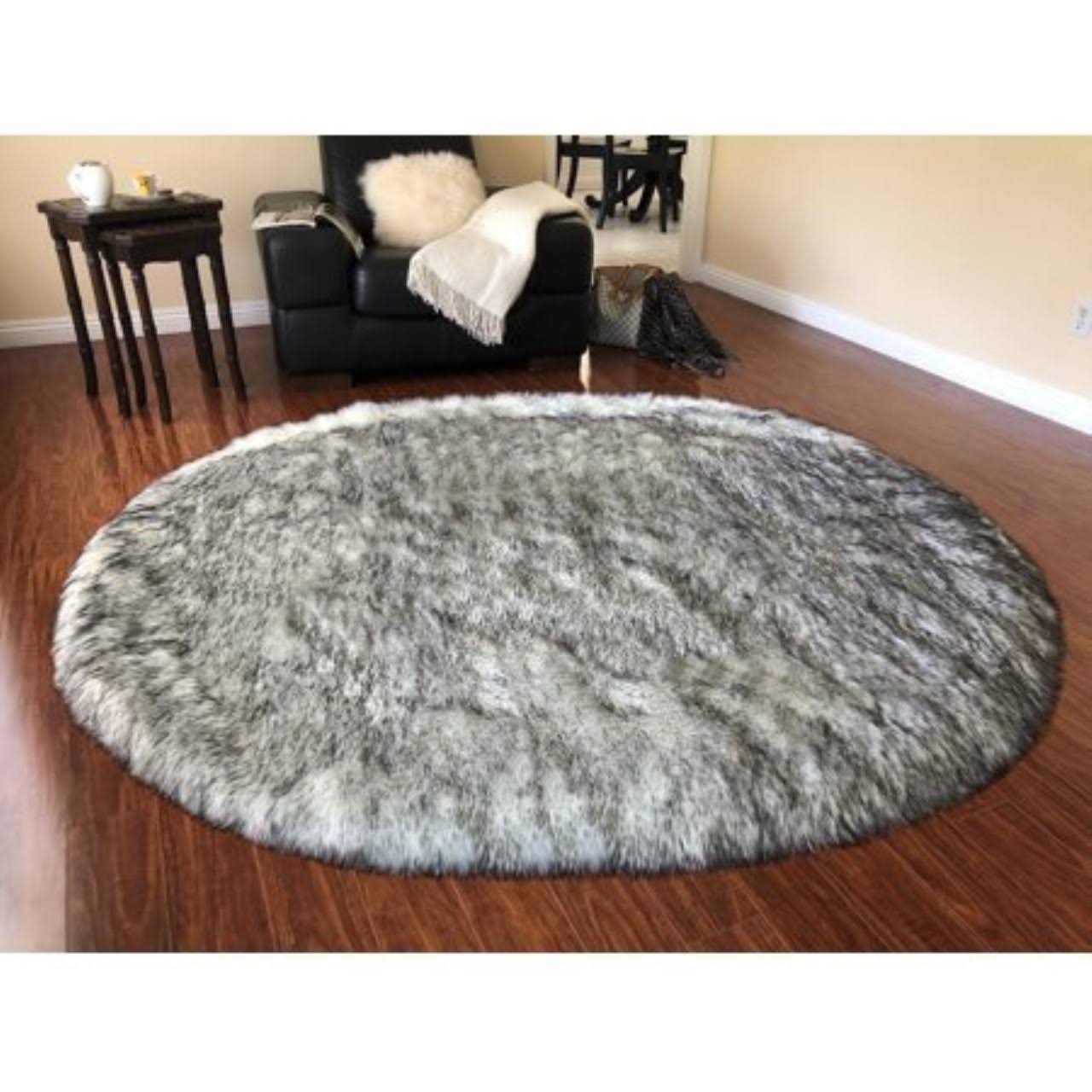 Super Soft Faux Sheepskin Rug, Oval, Twilight (White with Black Tips) 9&x12& NYG6_L2YMC94