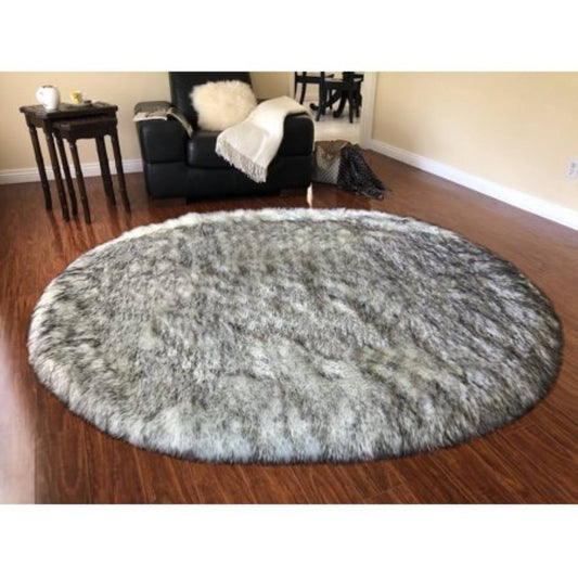 Super Soft Faux Sheepskin Rug, Oval, Twilight (White with Black Tips) 9&x12& NYG6_L2YMC94