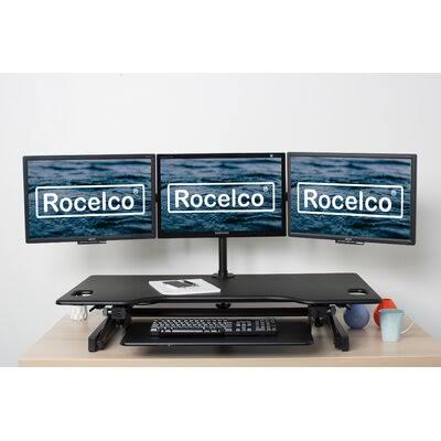 Triple Monitor Riser Standing Desk Converter Symple Stuff Color: Black OJG0_C0RZG37