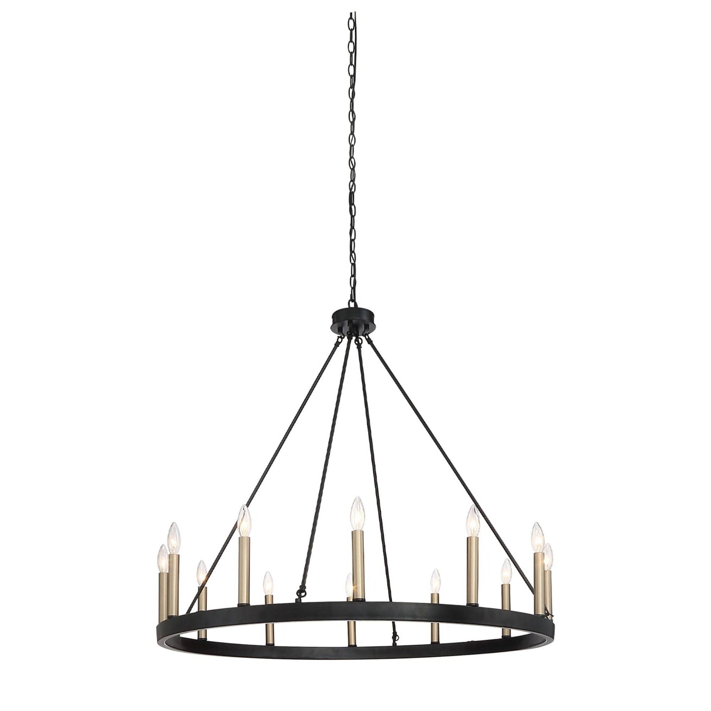 Clihome 12 Light Candle Style Wagon Wheel Chandelier - Black and Bronze SZS3_E9IDM95