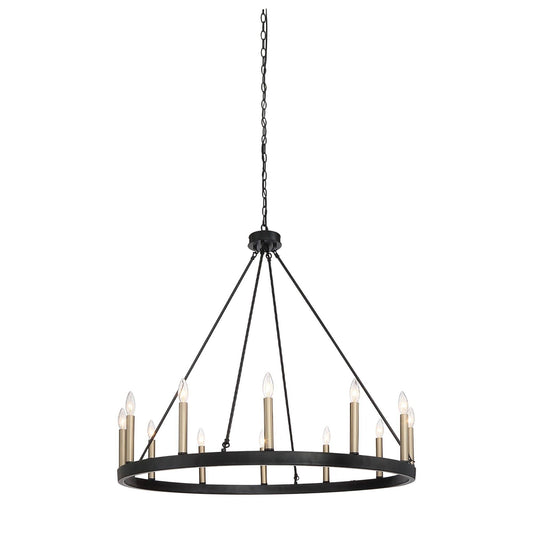 Clihome 12 Light Candle Style Wagon Wheel Chandelier - Black and Bronze SZS3_E9IDM95