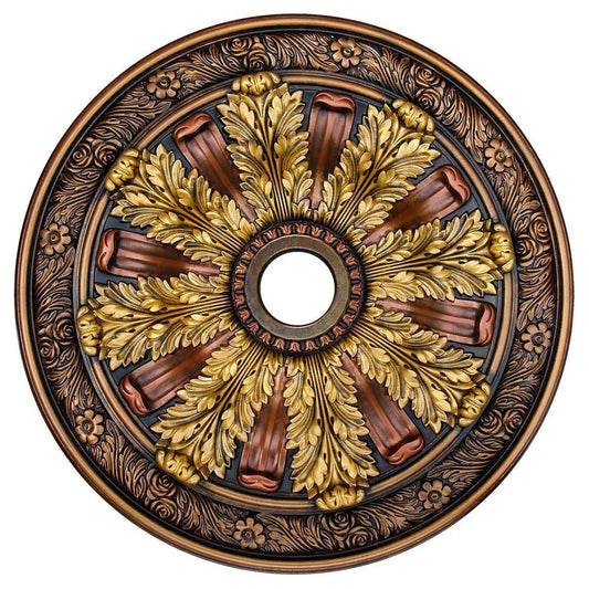 Fine Art Deco Sunshine Illusion, Bronze, Gold, Copper 30 in. Polyurethane Hand Painted Ceiling Medallion CCMF-036 KPG4_Z0XAS03