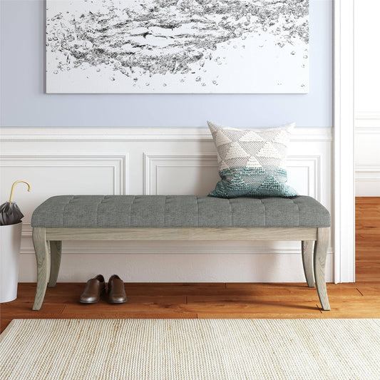 The Gray Barn Nettle Bank Rectangular Taupe Tufted Bench - Linen - Fabric DFW1_L9HRI99