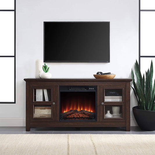 BELLEZE Kenton 50x22 TV Stand w/ Fireplace Espresso | #654337 HBE9_K3MLL39