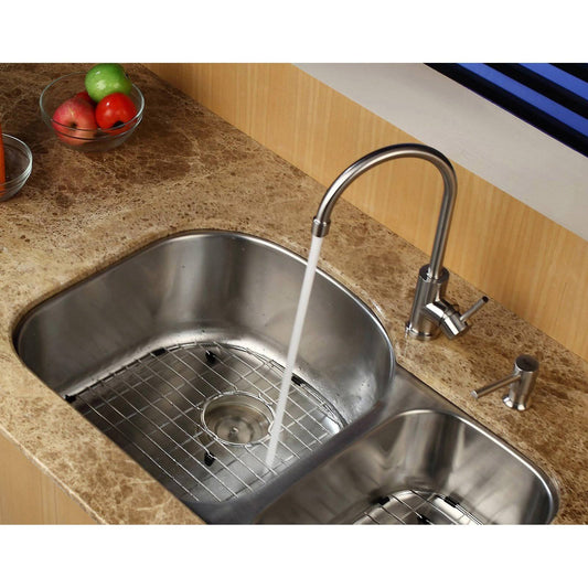 Kraus KBU23-KPF2160-SD20 Undermount Double Bowl Stainless Steel Kitchen Sink with Kitchen Faucet and Soap Dispenser CPS8_C1FYY19