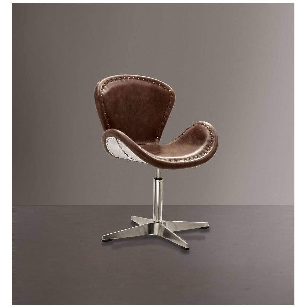 Retro Top Grain Leather Accent Chair with Swivel Brown  Silver SRS0_B8RYY24