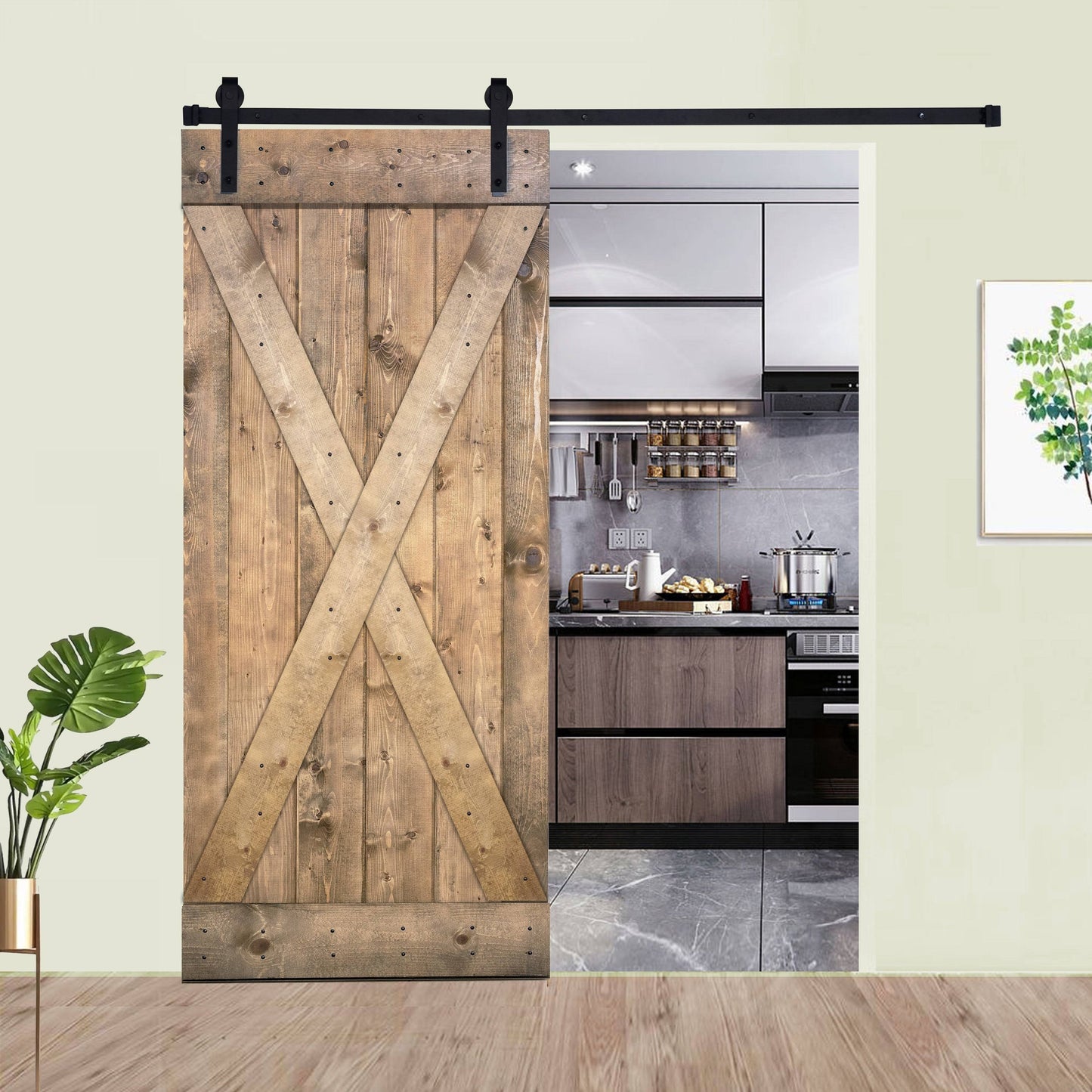 Akicon Paneled Wood Barn Door with Installation Hardware Kit - x Series - 24x22 - Dark Walnut UIJ9_W7PYF00