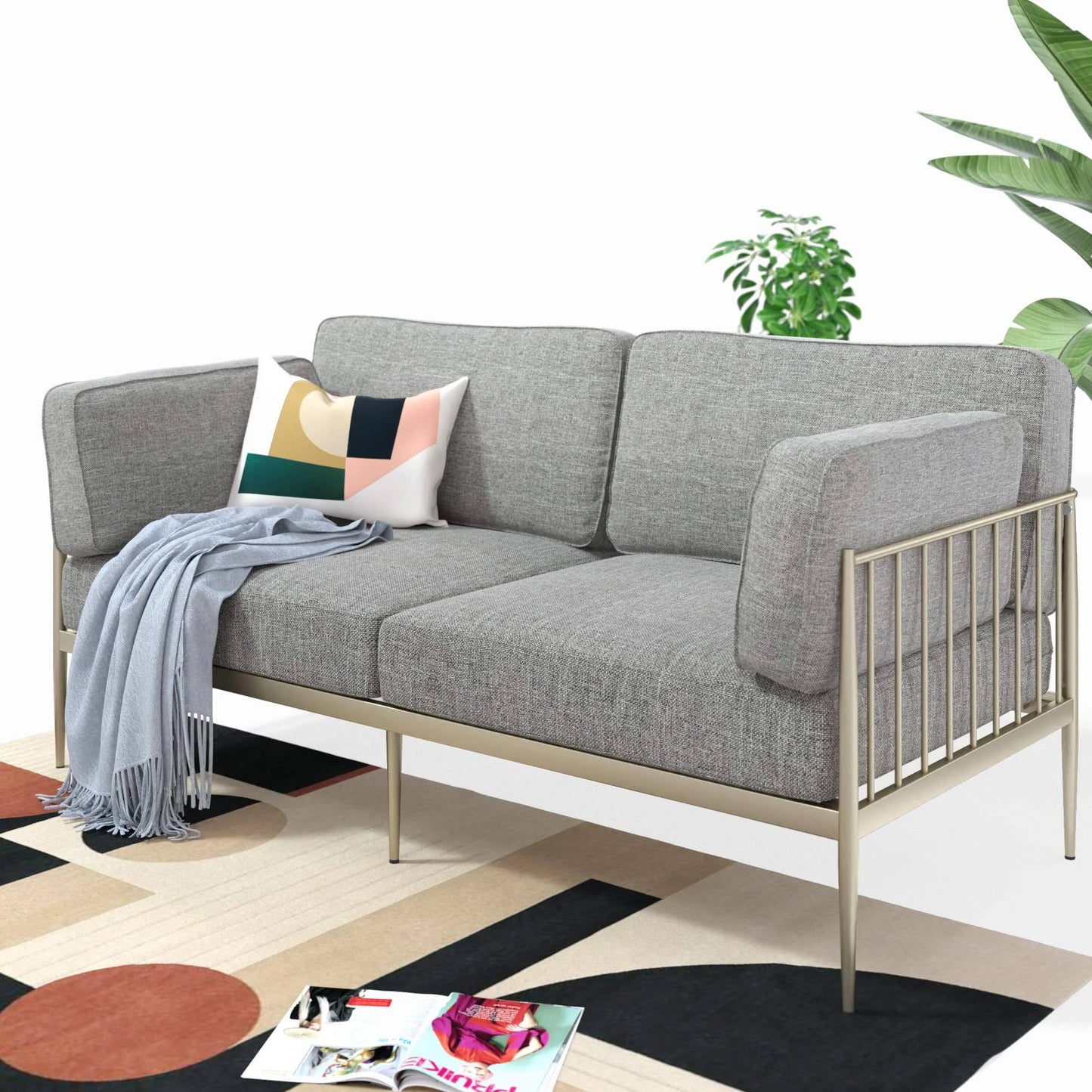 Zinus Janelle Gold Metal Sofa, Gray IQP2_H6ZKE52