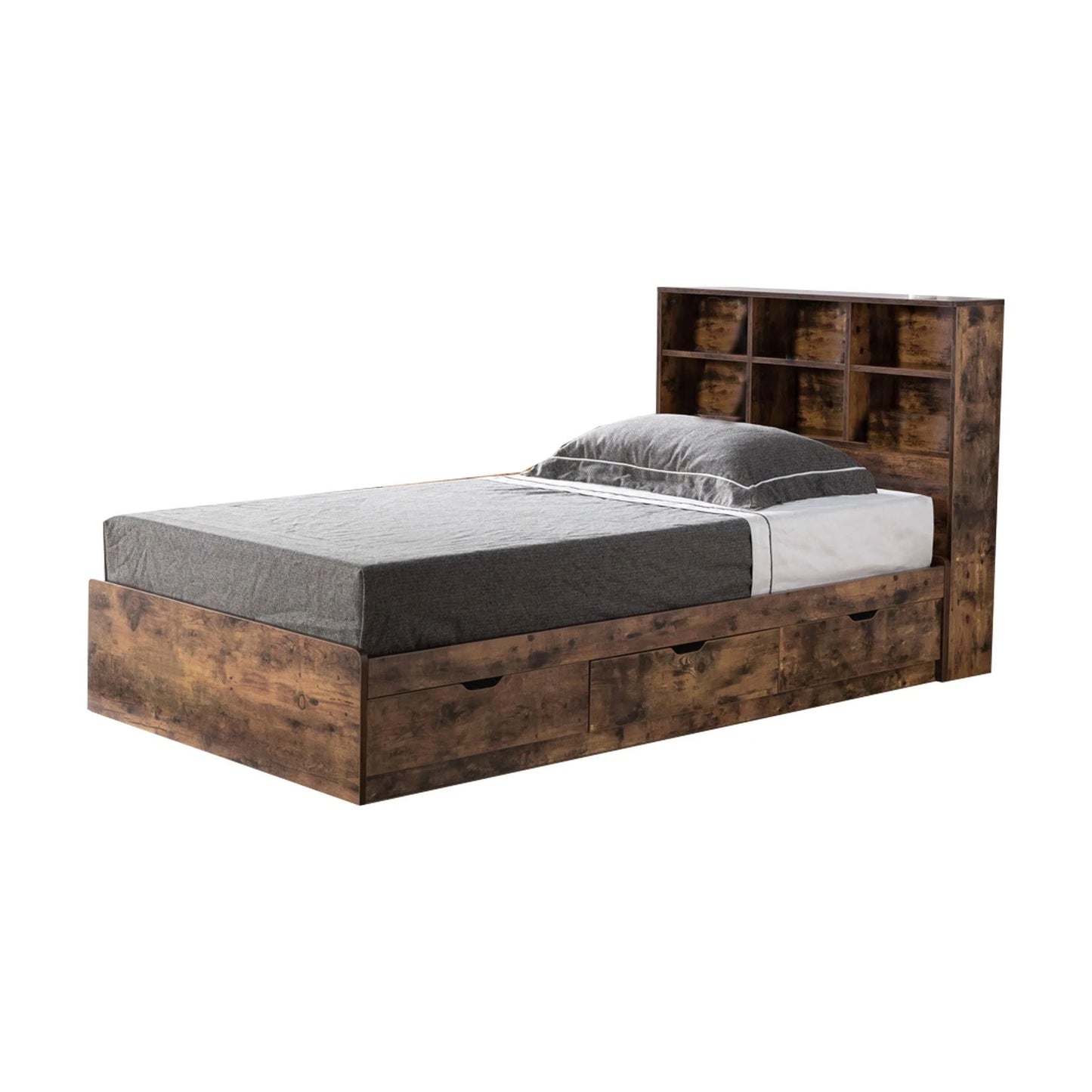 Benzara Wooden Frame 3 Drawers Full Size Chest Bed, Distressed Brown ZDE7_U5PWS18