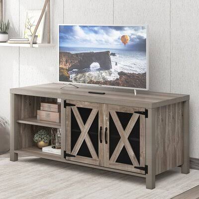 TV Stand with Barn Door and Storage Shelf for TVs Up to 58x22 Gracie Oaks Color: Gray NTD6_U2OOF33