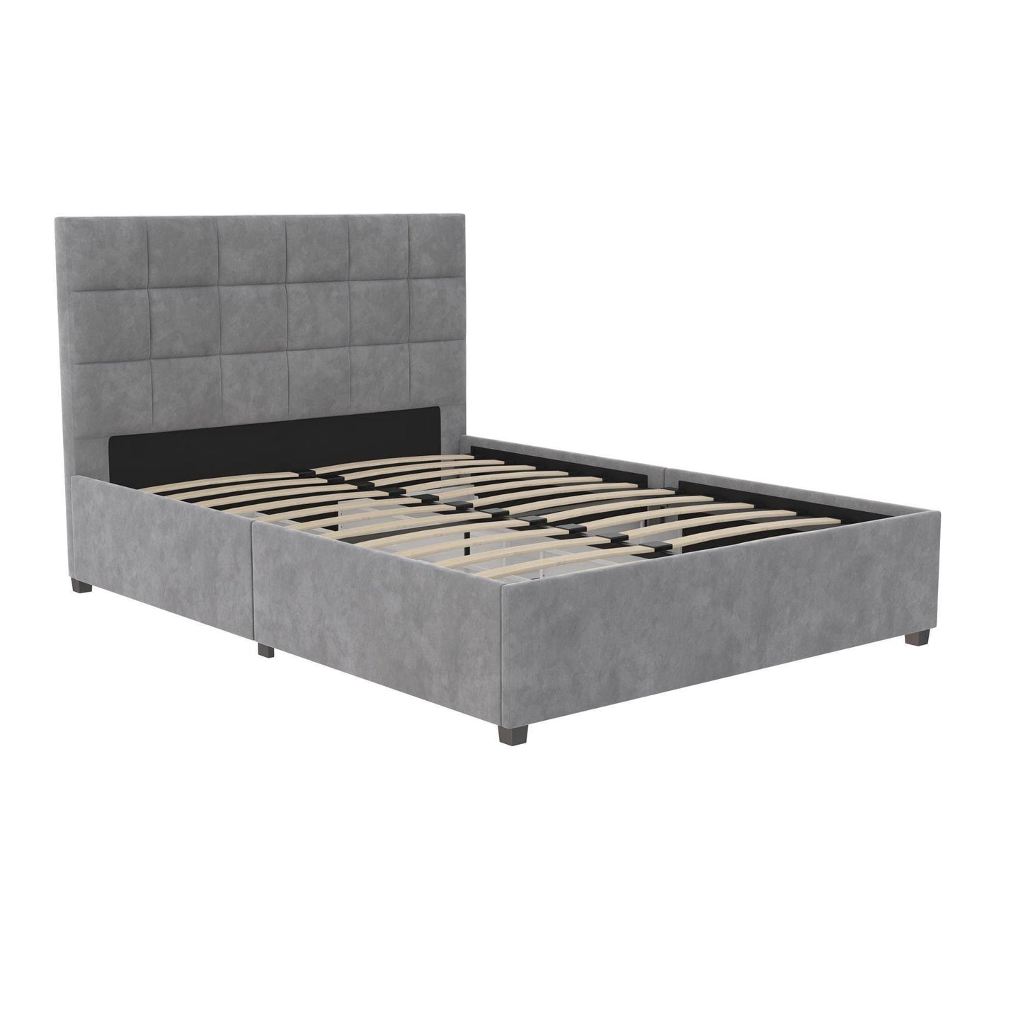 CosmoLiving by Cosmopolitan Serena Upholstered Bed with Drawers, Bedroom Storage, Full, Light Gray Velvet EFD8_T3LXV69