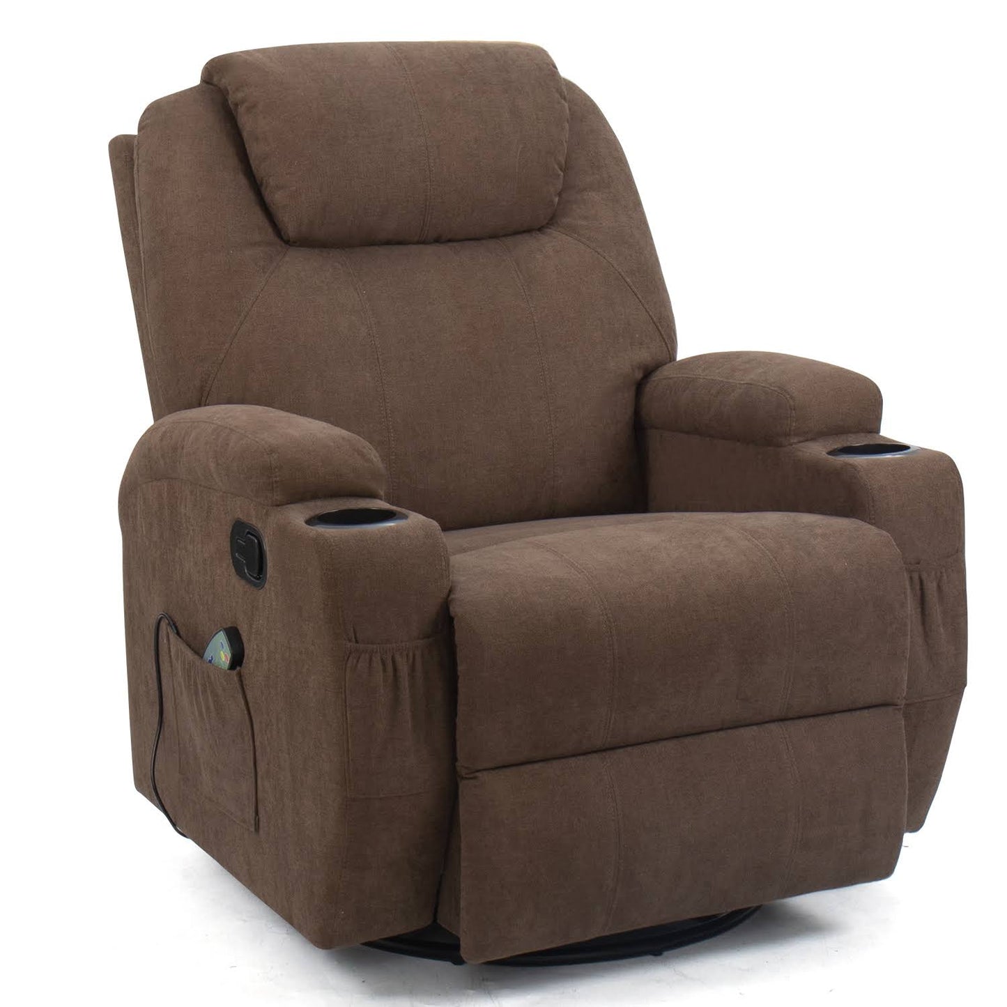 Walnew Swivel Rocker Recliner with Massage and HEAT, Brown Fabric COL6_K7EHW66