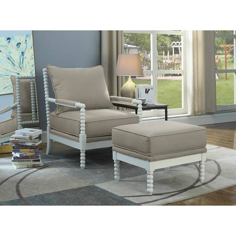 Gracie Oaks Jenae Armchair and Ottoman Upholstery: Beige/White KCK2_L4ENA21