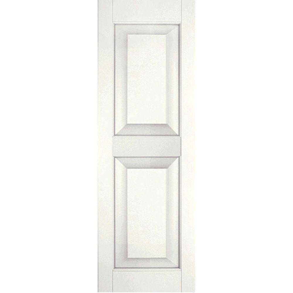 Ekena Millwork 12 in. x 77 in. Exterior Real Wood Sapele Mahogany Raised Panel Shutters Pair White UPV7_Y3LNM86