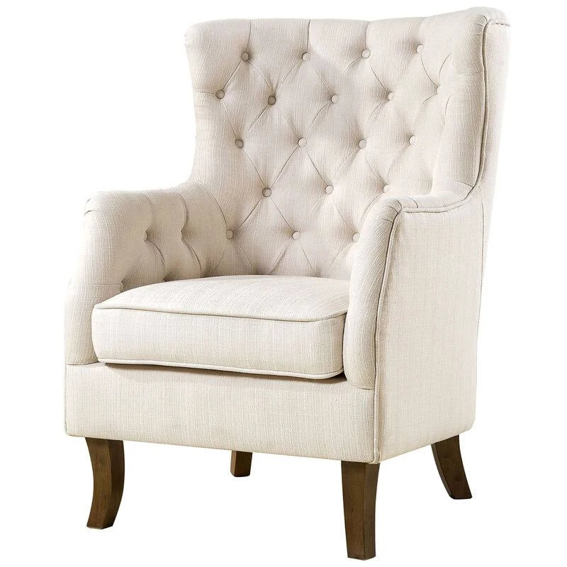 Norfolk Cream Linen Tufted High Back Arm Chair DBE1_L0UPM89