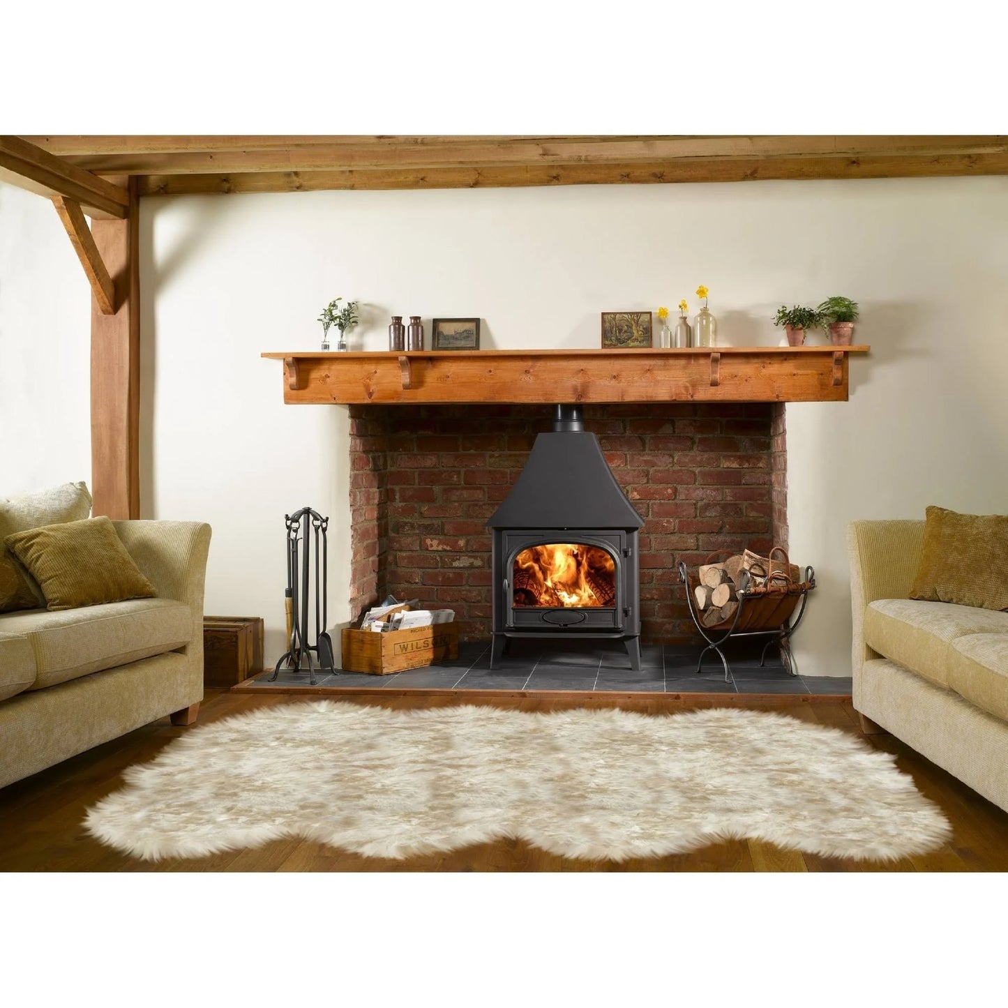 Dynasty Natural 8-Pelt Luxury Long Wool Sheepskin Light Beige Shag Rug - 5&5 x XSB8_O7LPH67