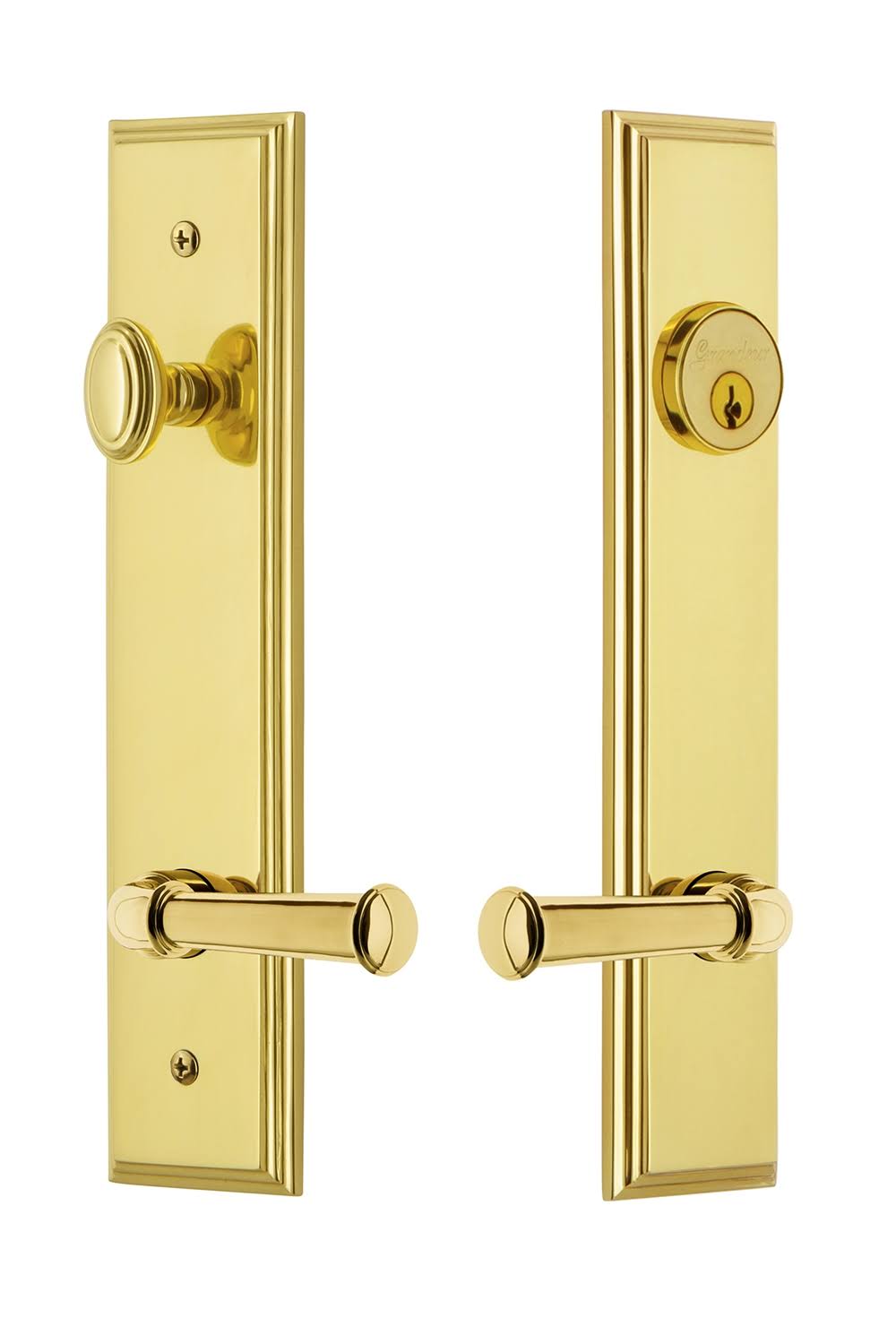 Grandeur Hardware Carre Tall Plate Complete Entry Set Georgetown Lever in Lifetime Brass JZB9_G9HGA75