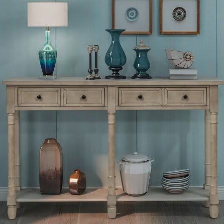 Entryway Storage Cabinet Table Console Table Sofa Table with Two Storage Drawers, Bottom Shelf (Grey Wash), Gray HXN9_Z1TEW23