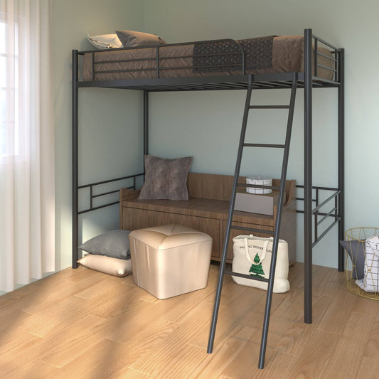 AOOLIVE Metal Classic Twin Loft Bed Ladder Beds - Black NHN0_Q4KUP44