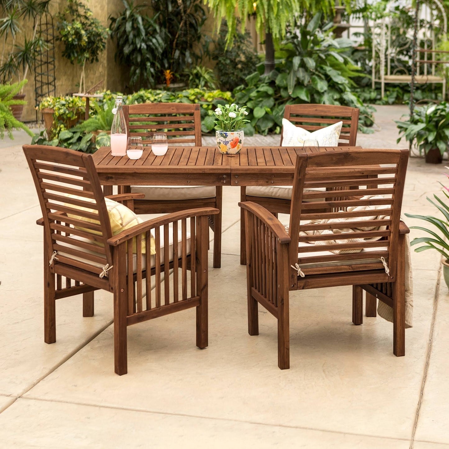 5-Piece Acacia Outdoor Dining Set (Dark Brown), Patio Furniture PFM3_E0MVD16