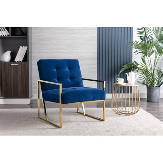 25x22 Wide Accent Armchair Velvet Tufted Upholstered Golden Metal Frame - Blue HWO9_R1VTY46